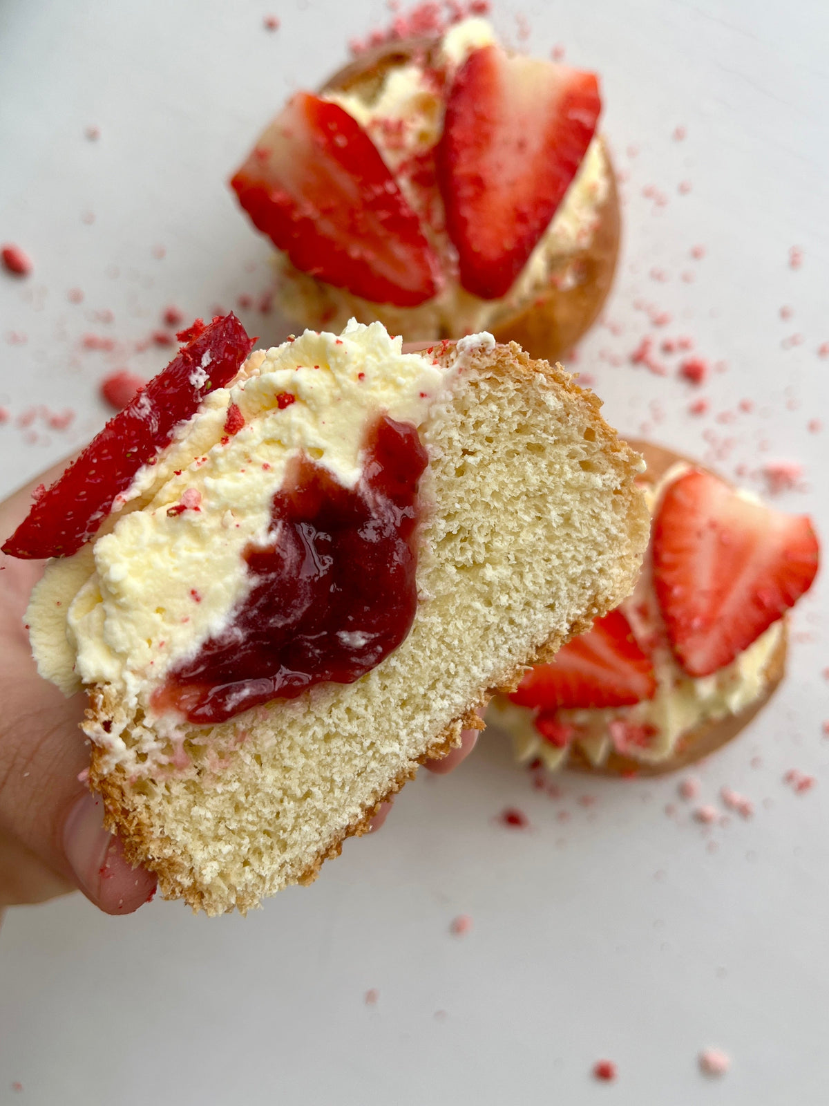 Strawberry and elderflower cream bun