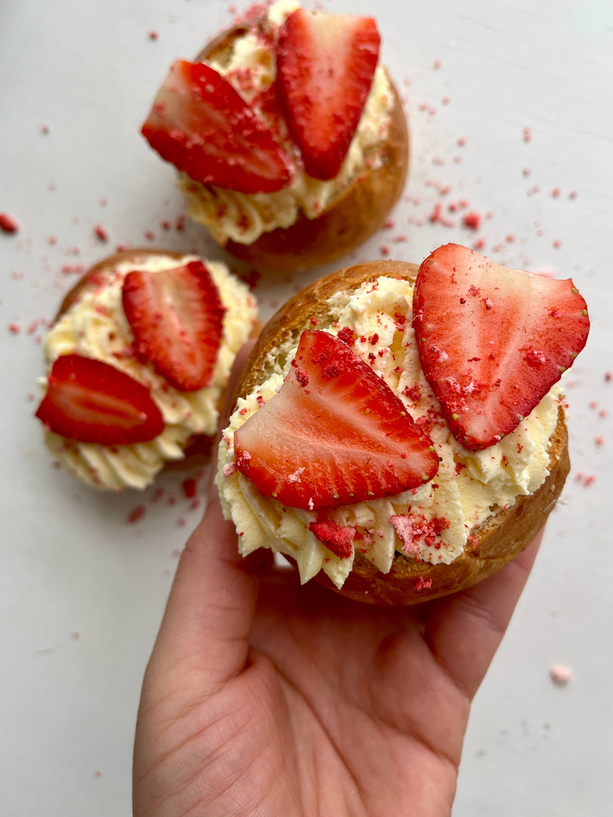 Strawberry and elderflower cream bun