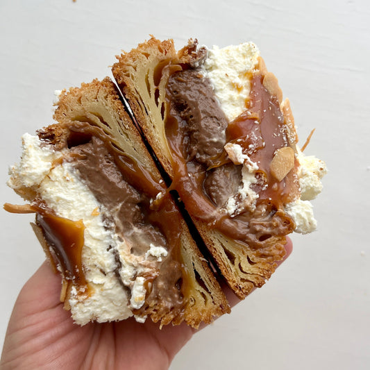 Dark Chocolate, Coffee, Salted Caramel and Coconut Croissant