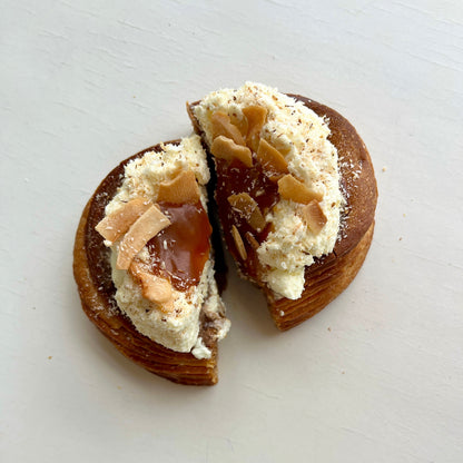 Dark Chocolate, Coffee, Salted Caramel and Coconut Croissant